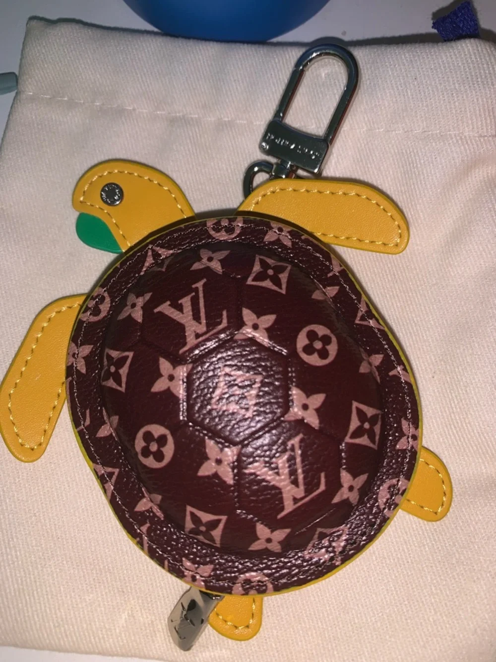 Monogram mini turtle purse/bag charm keychain zipper pouch